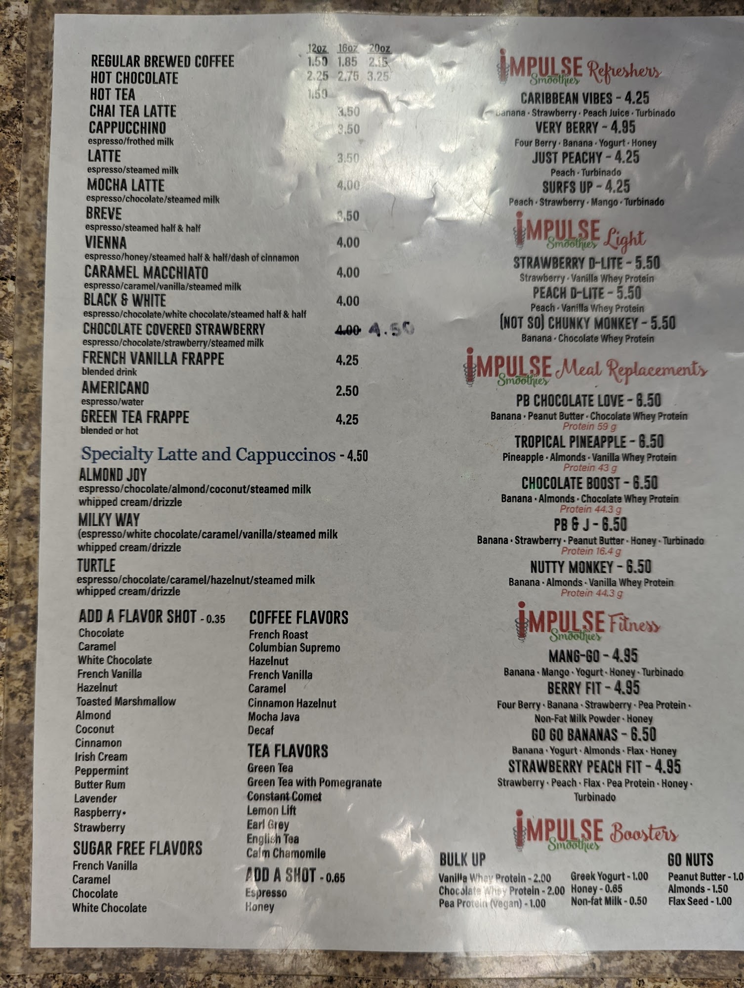Impulse smoothie Menu