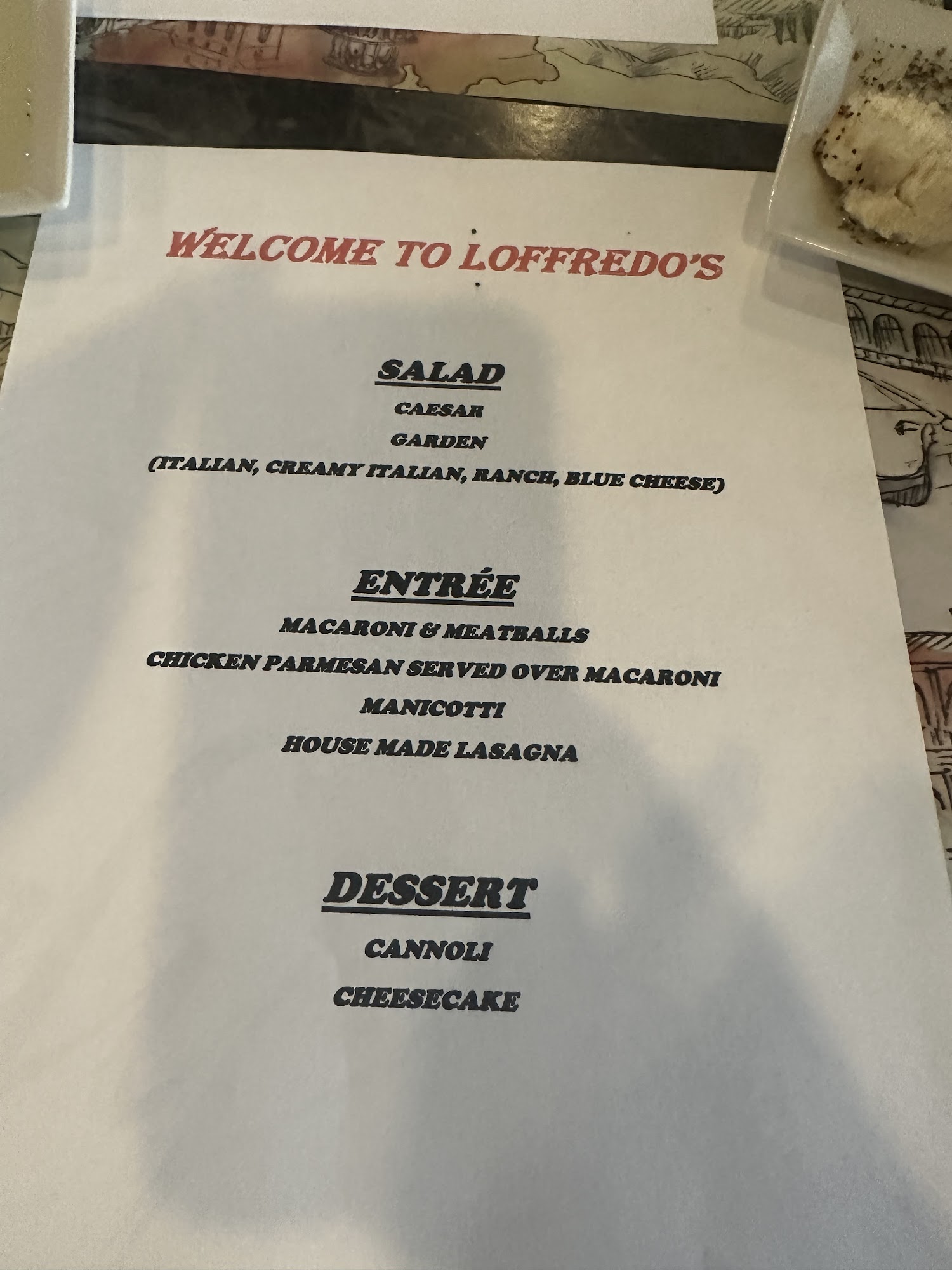 Loffredo’s Ristorante Menu