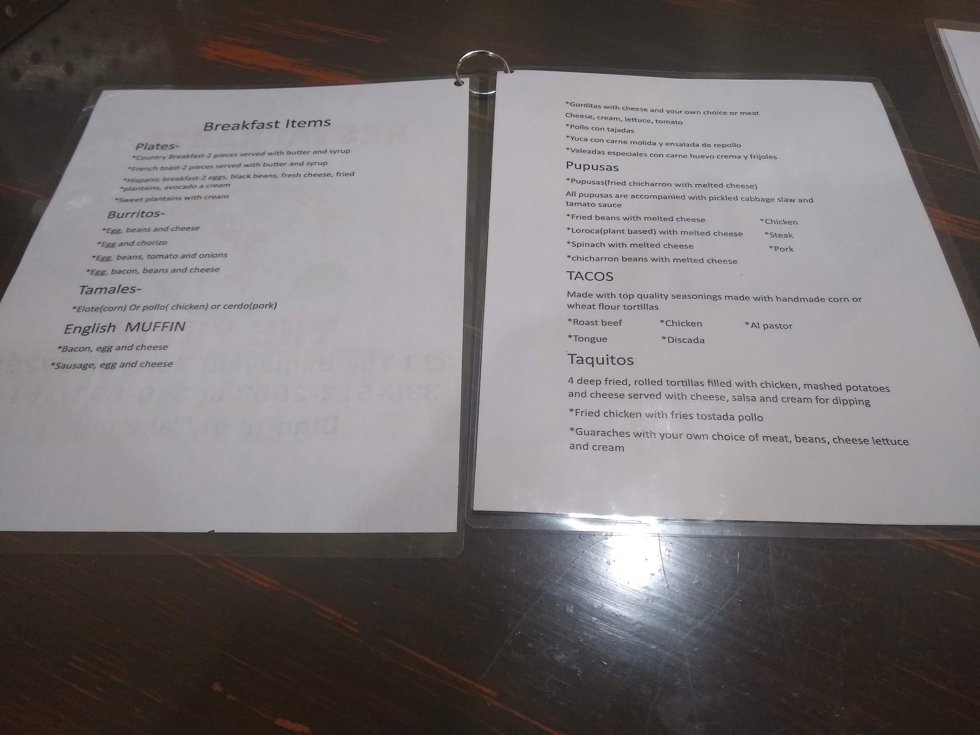 Restaurante The Fenix Menu