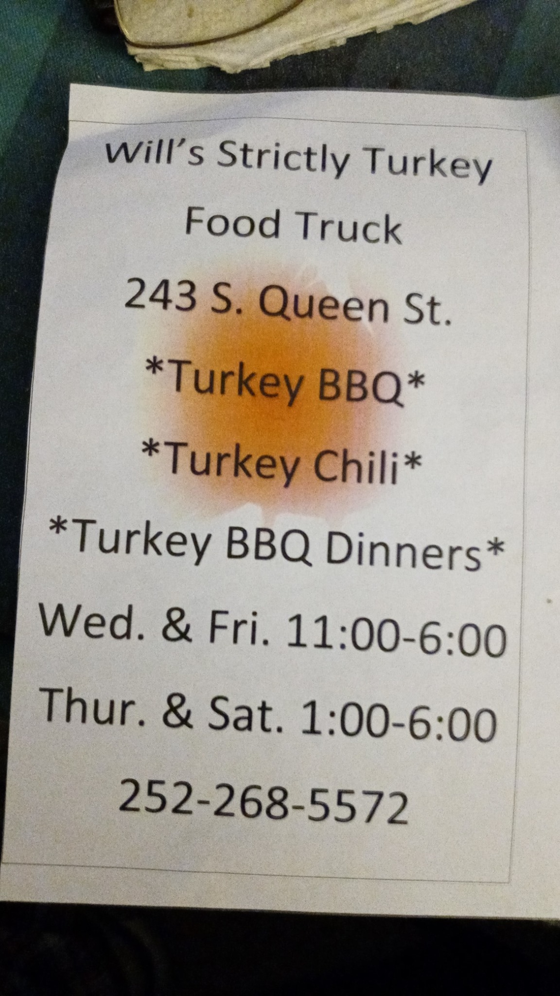 Will strictly turkey BBQ Menu