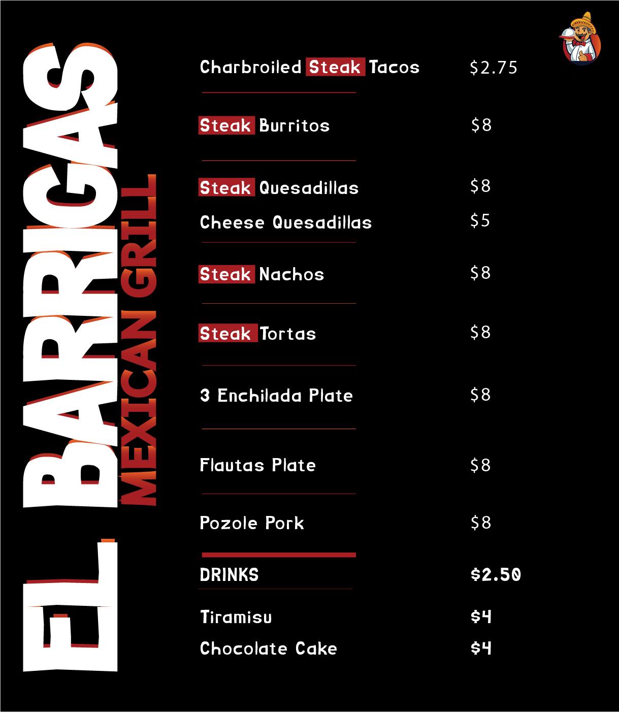 El Barrigas Mexican Grill Menu