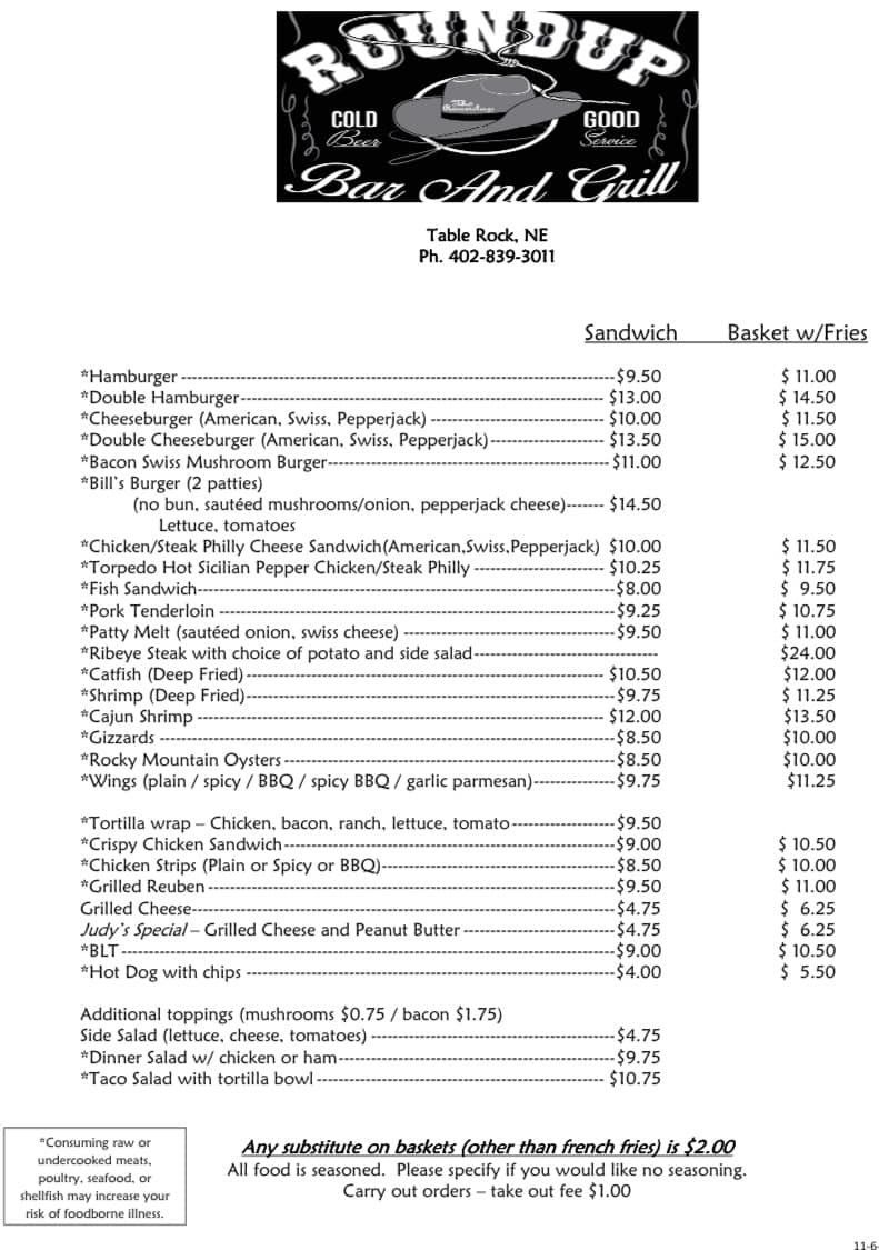 RoundUp Bar & Grill Menu