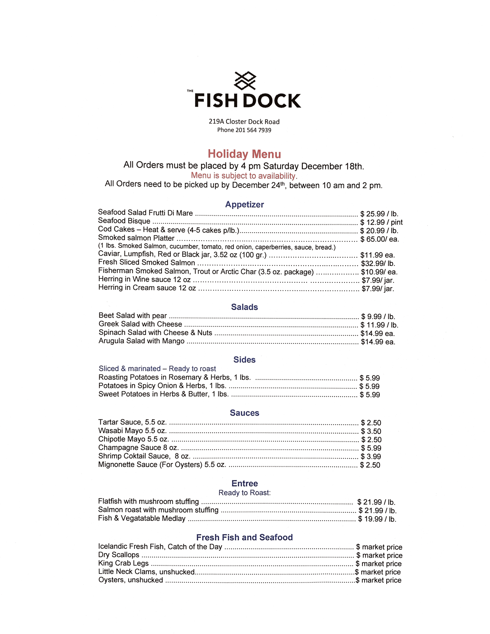 The Fish Dock Menu
