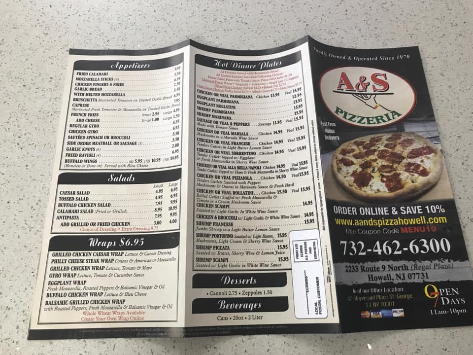 A&S Pizza Menu