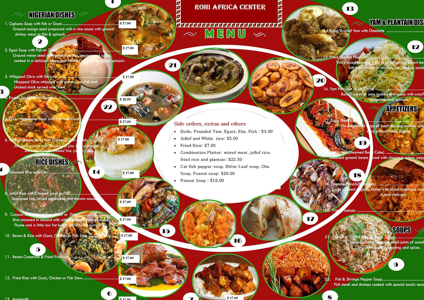 Rohi african center Menu