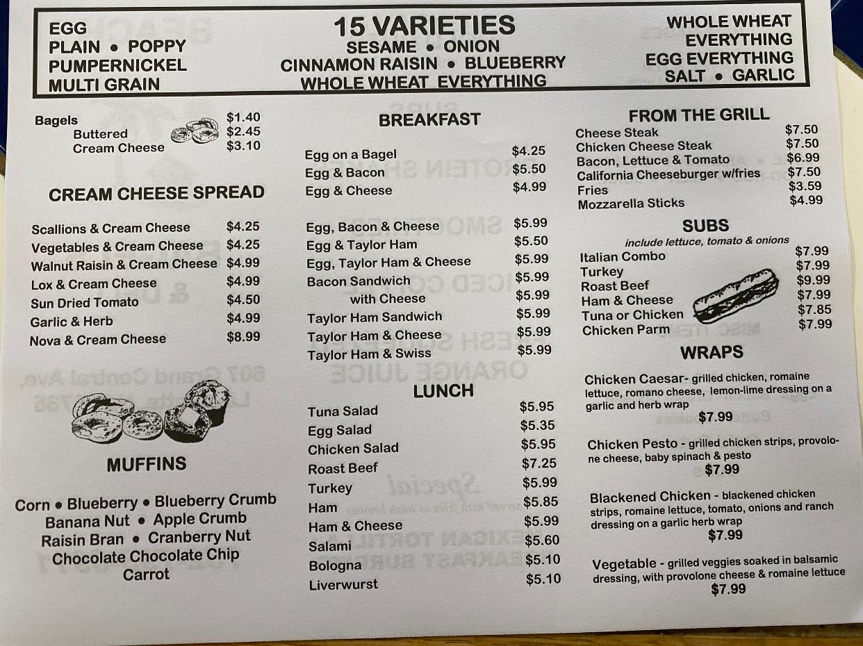 Bakin Bagels Menu