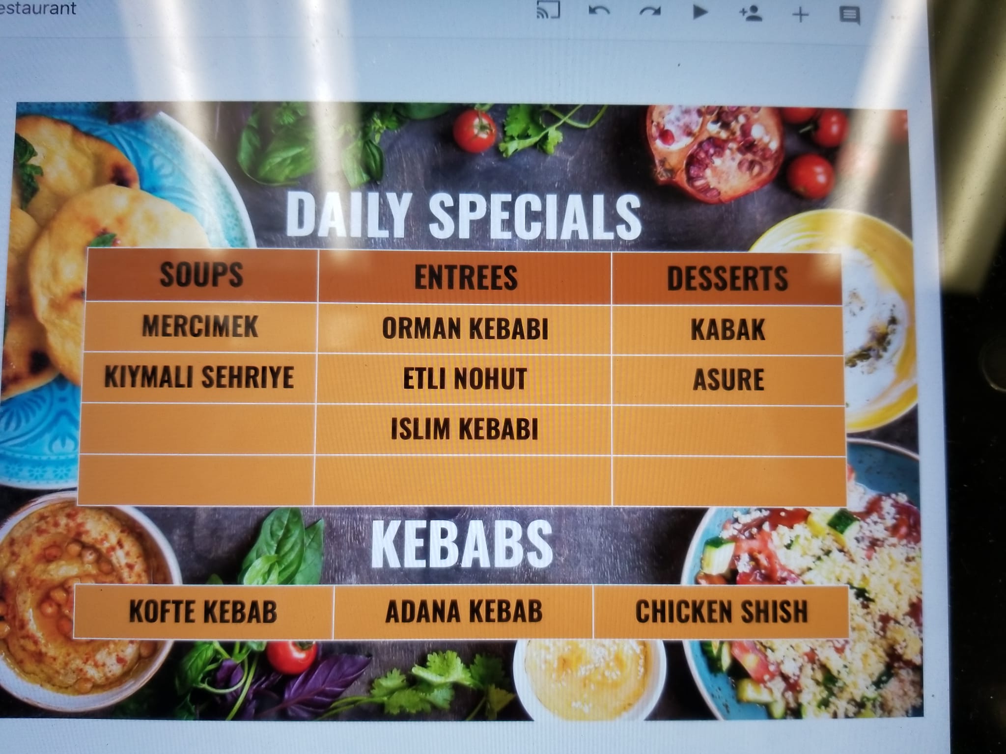 Lezzet Restaurant Menu