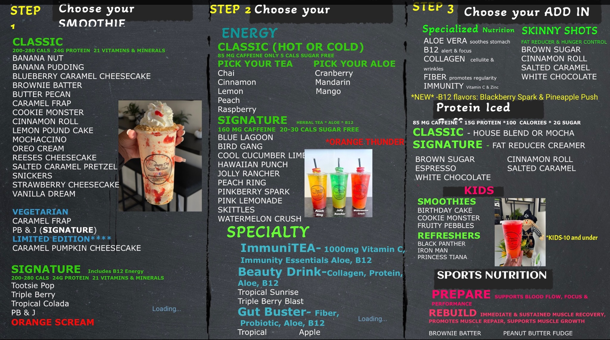 Happy Day Nutrition Menu