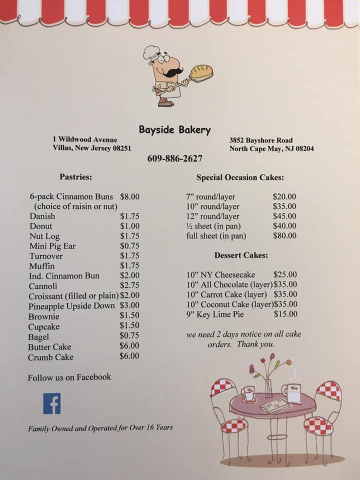 Bayshore Bakery Menu