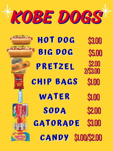 Kobe Dogs Menu