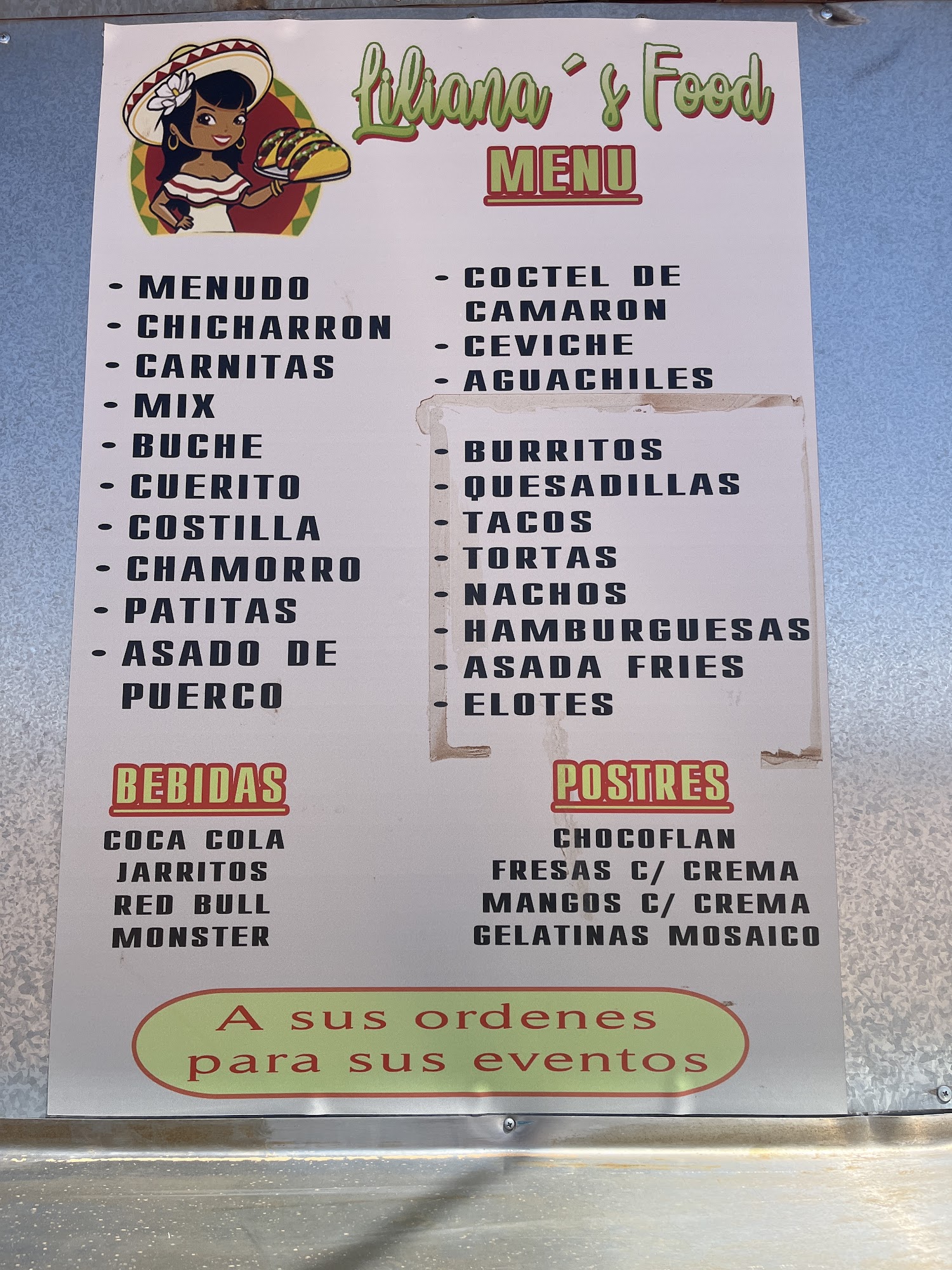 Liliana’s food Menu