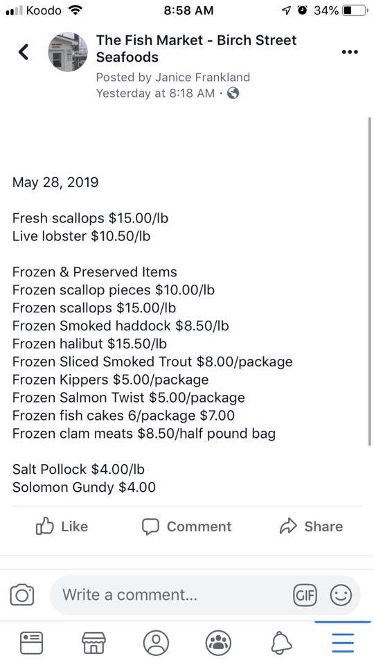 Birch Street Seafoods Ltd Menu