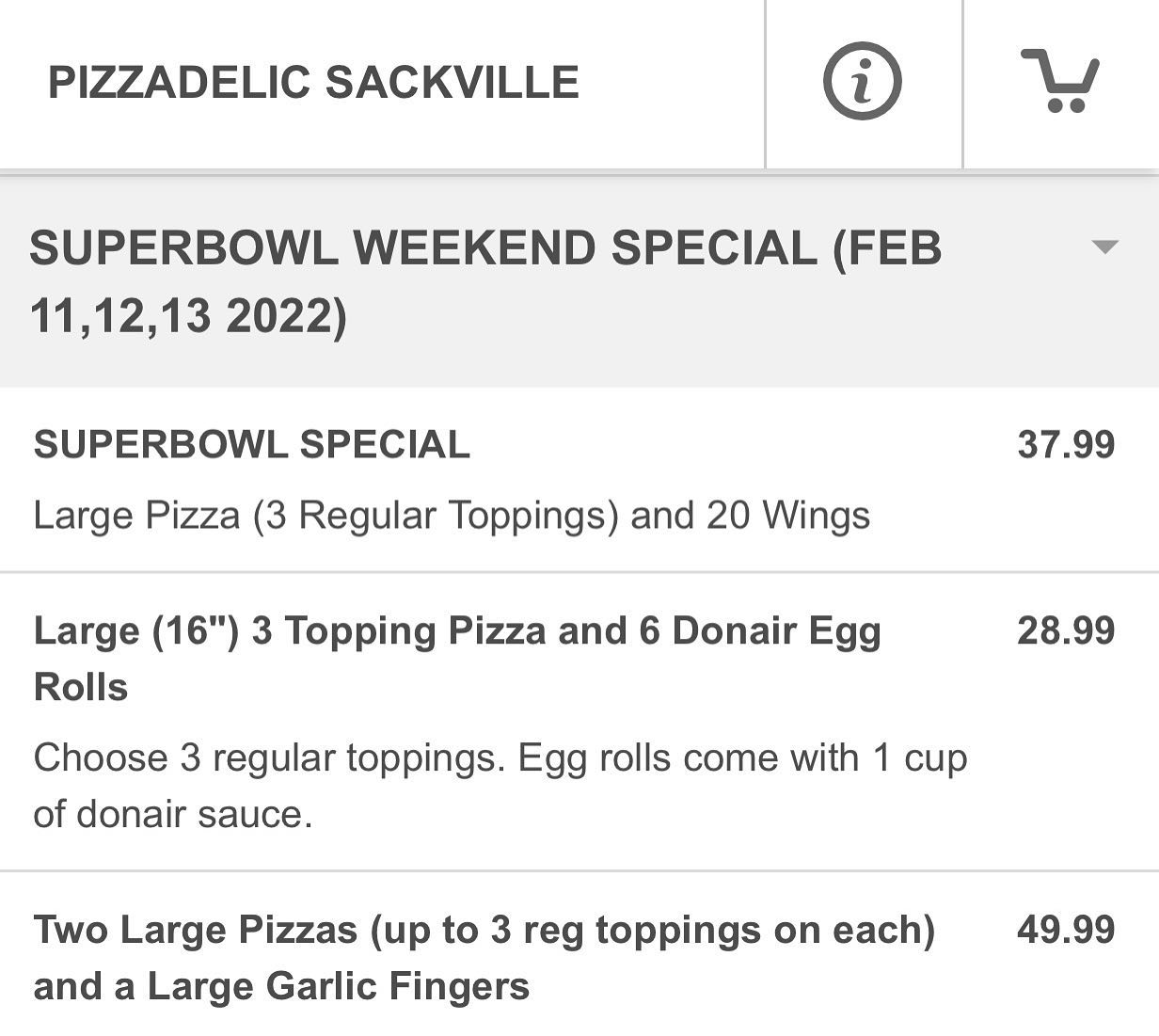 Pizzadelic Menu