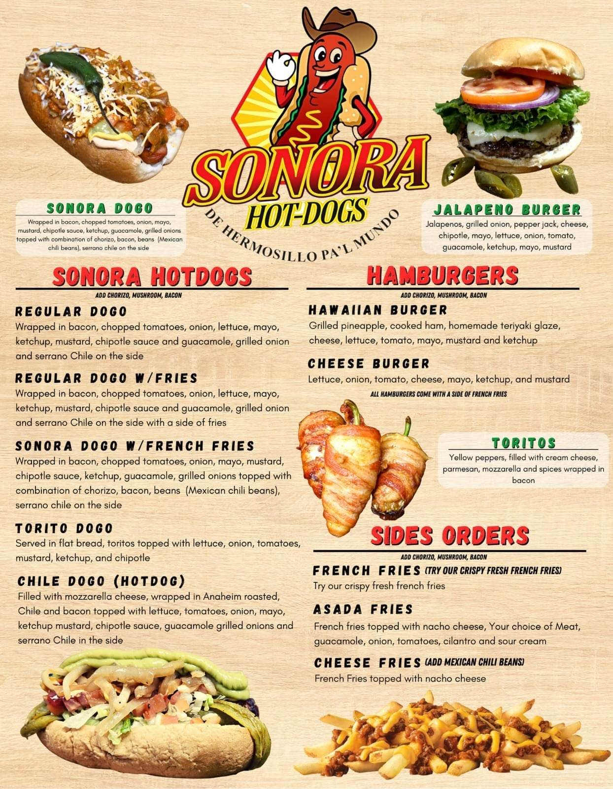 Sonora Hotdogs Menu