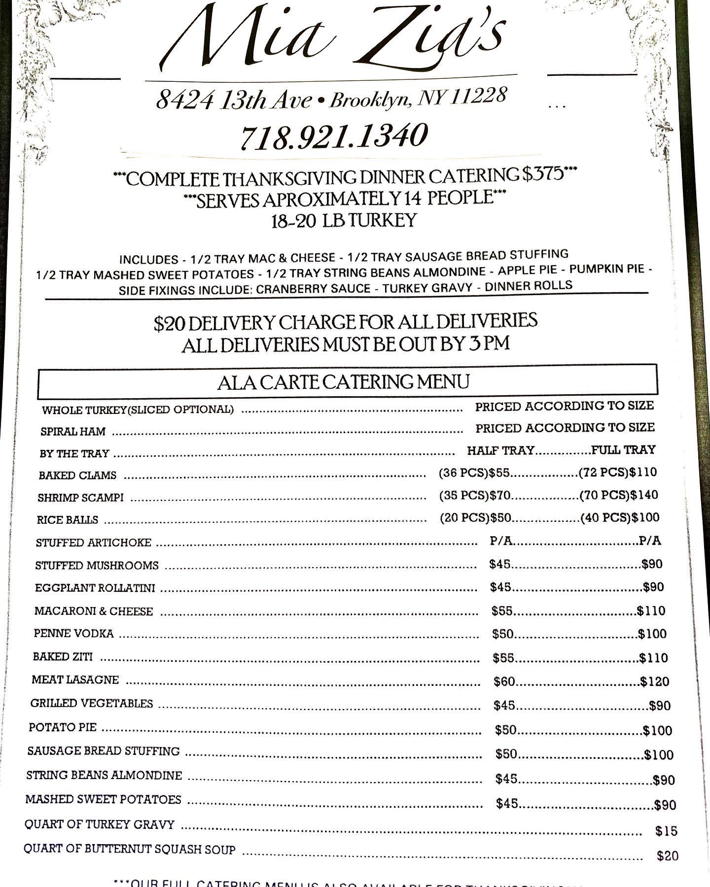 Mia Zia Menu