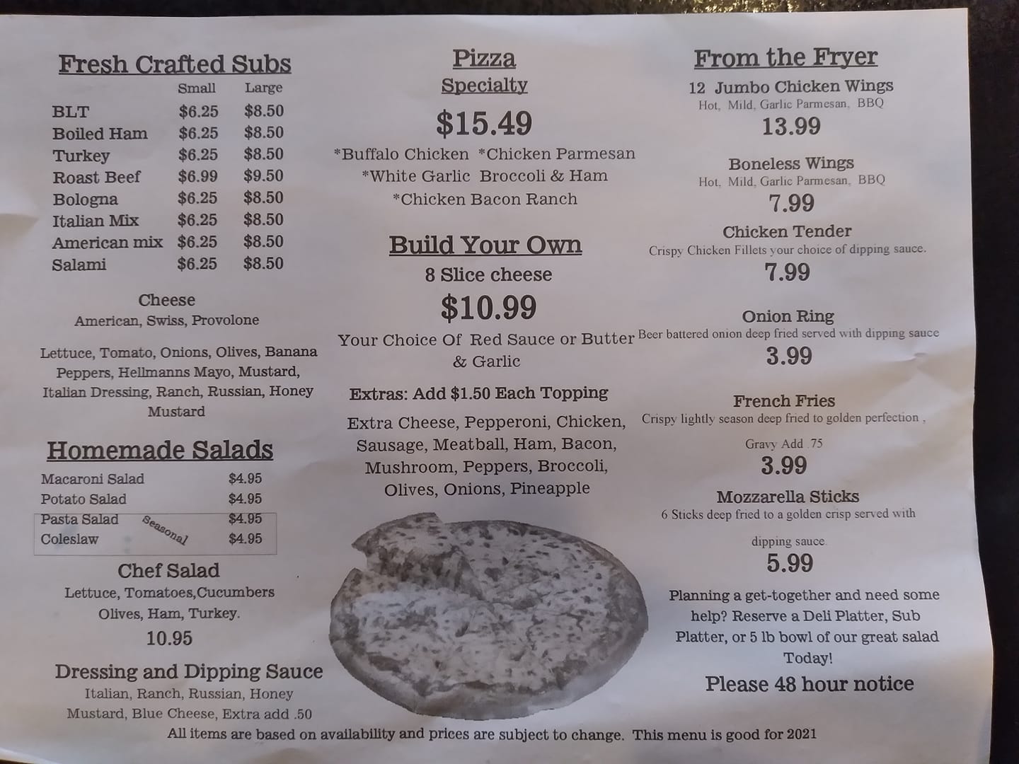 Hometown Market Menu