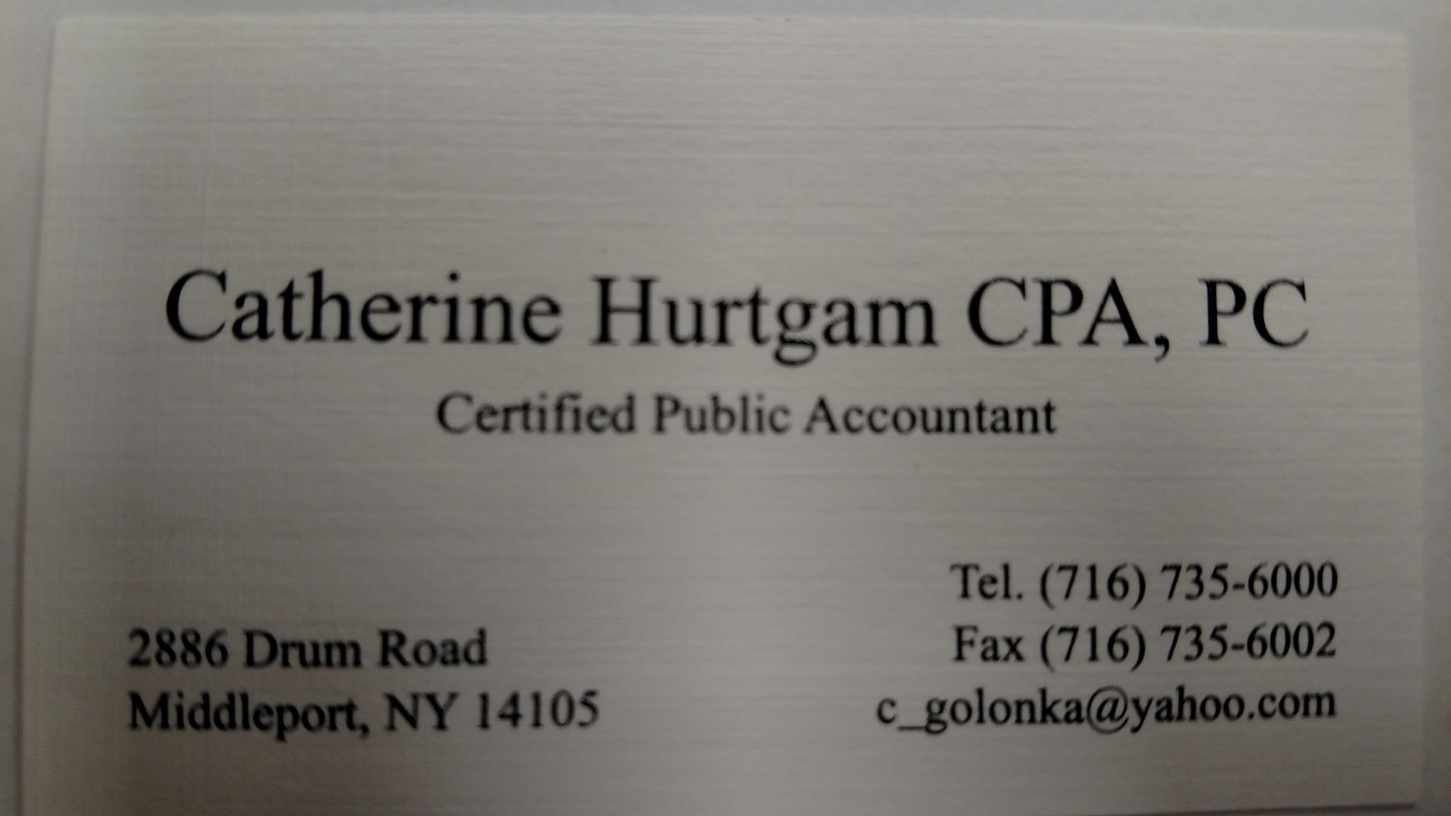 Catherine Hurtgam CPA 2886 Drum Rd, Middleport New York 14105