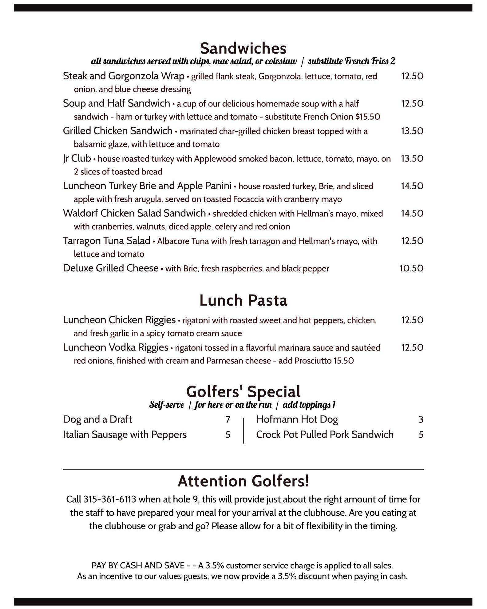 Lakeview Restaurant Menu