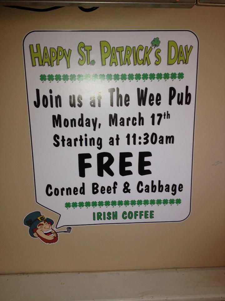 Jim Byrne Wee Pub Menu