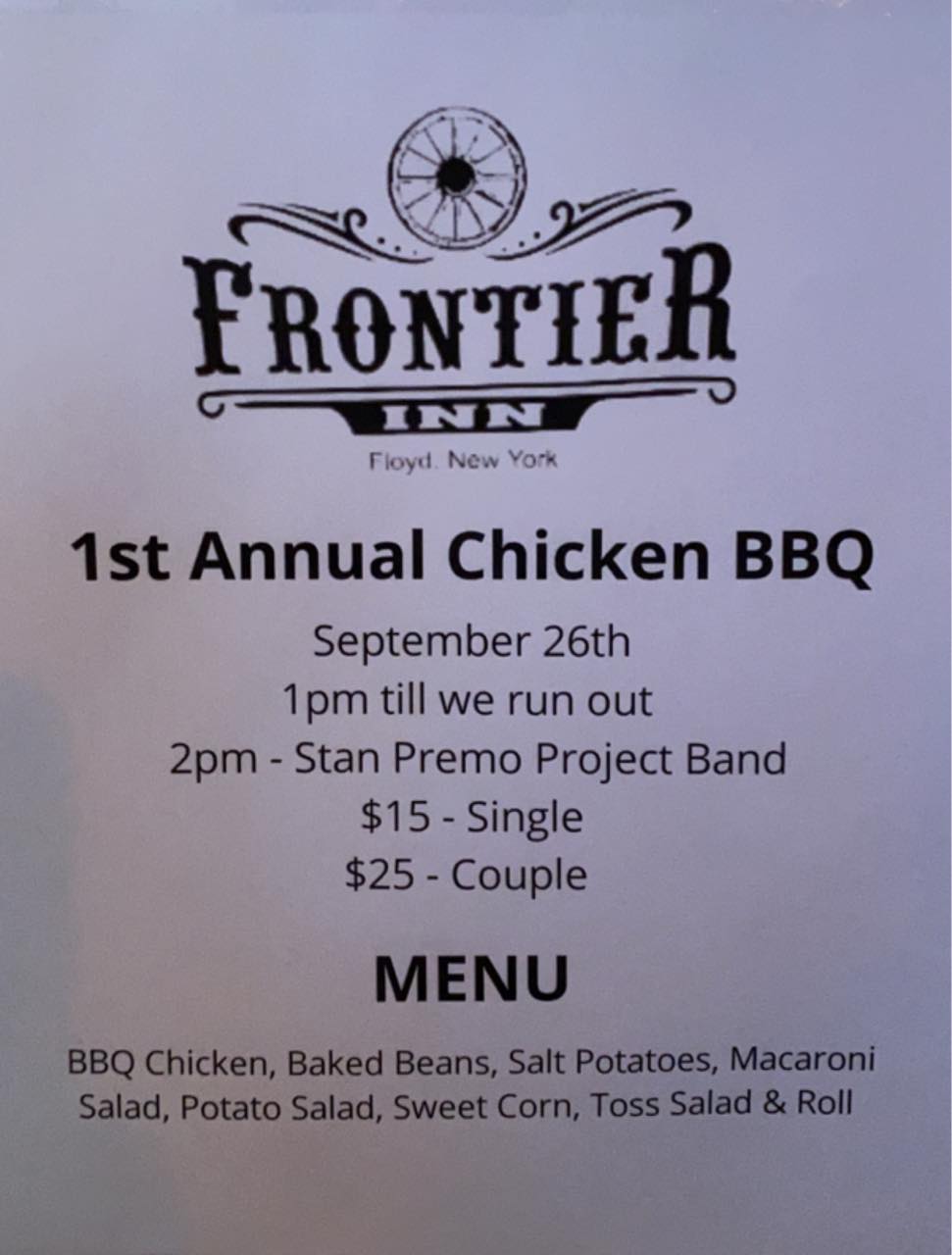 Frontier Restaurant Menu