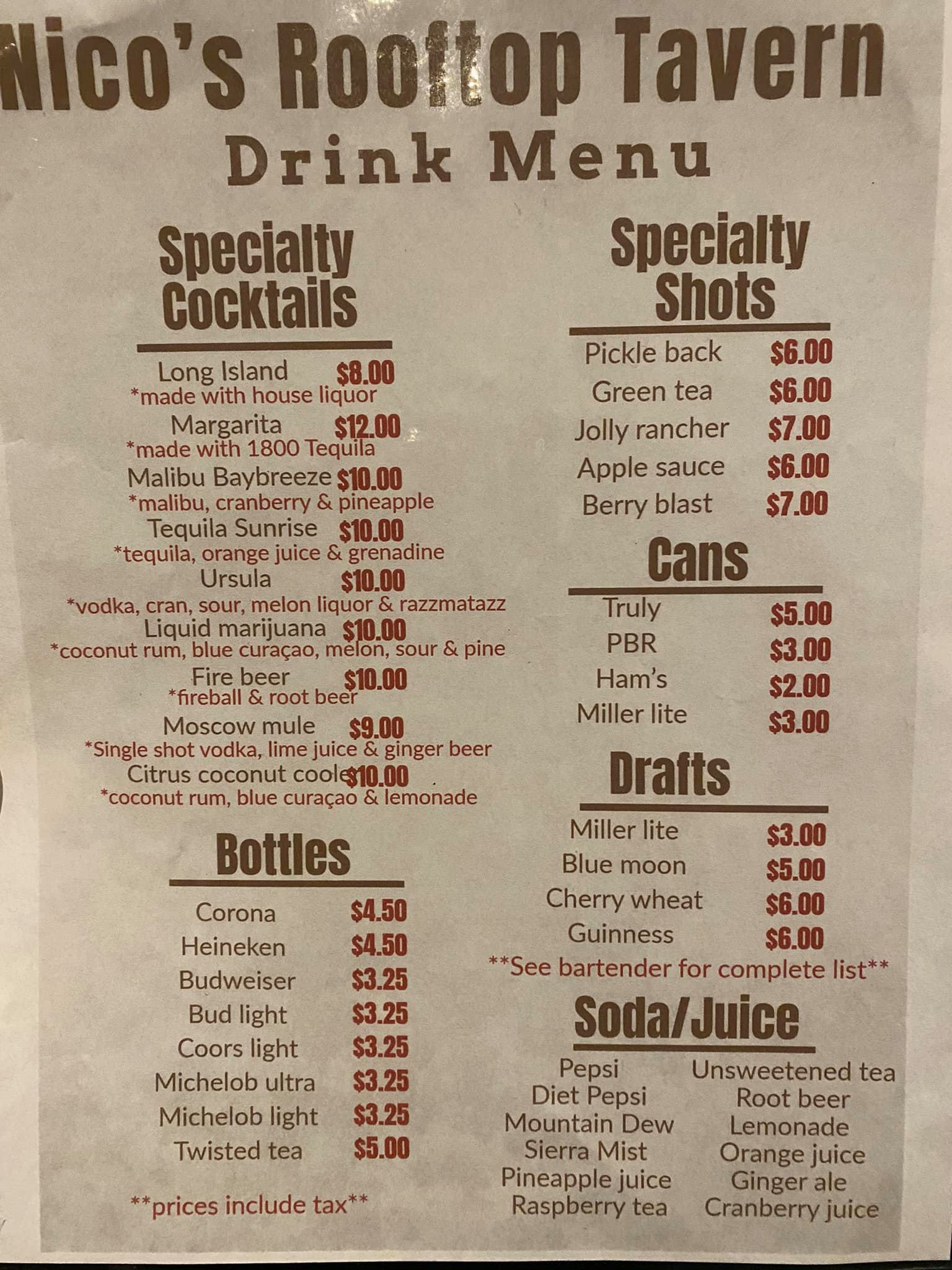 Nico's Pizzeria Menu