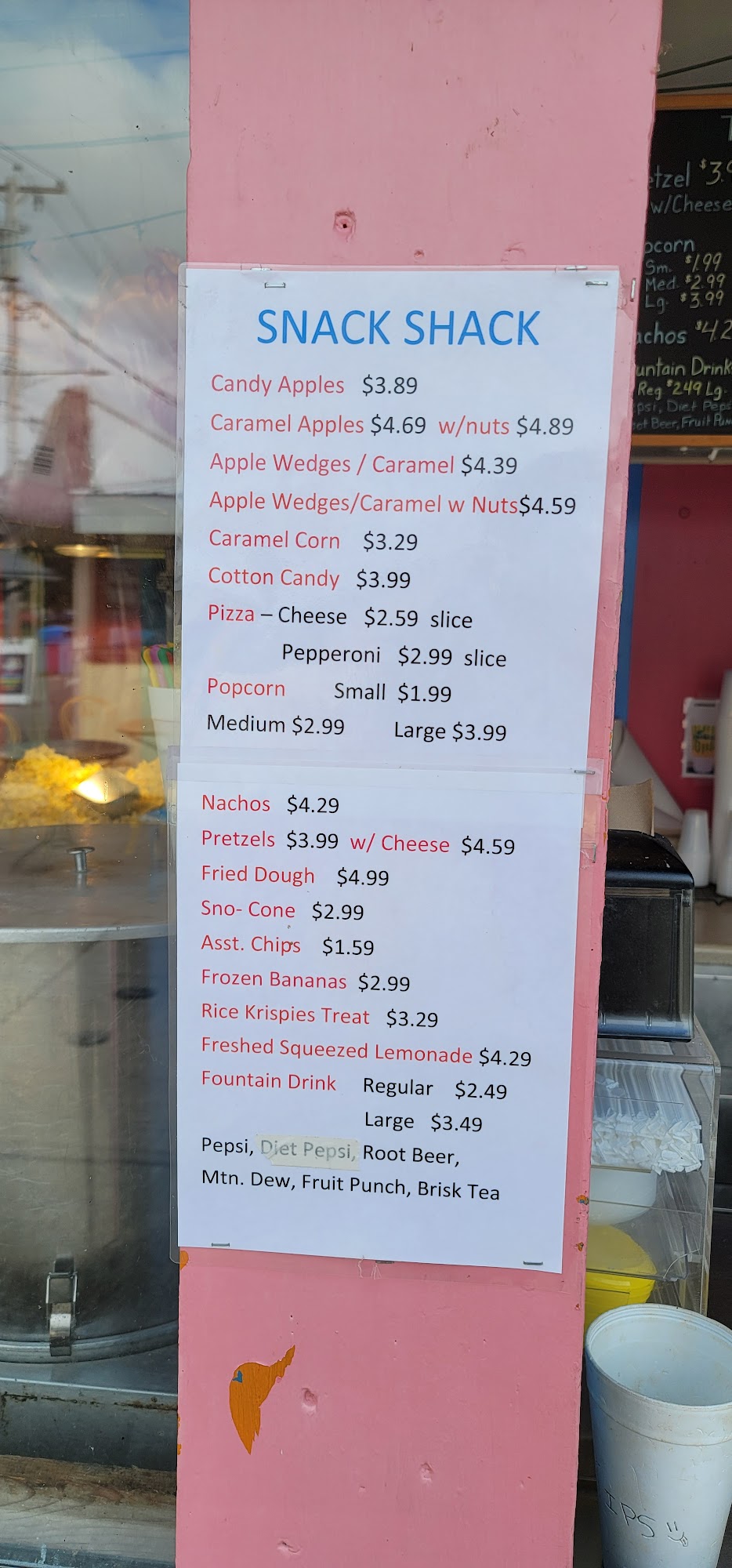 Snack Shack Menu