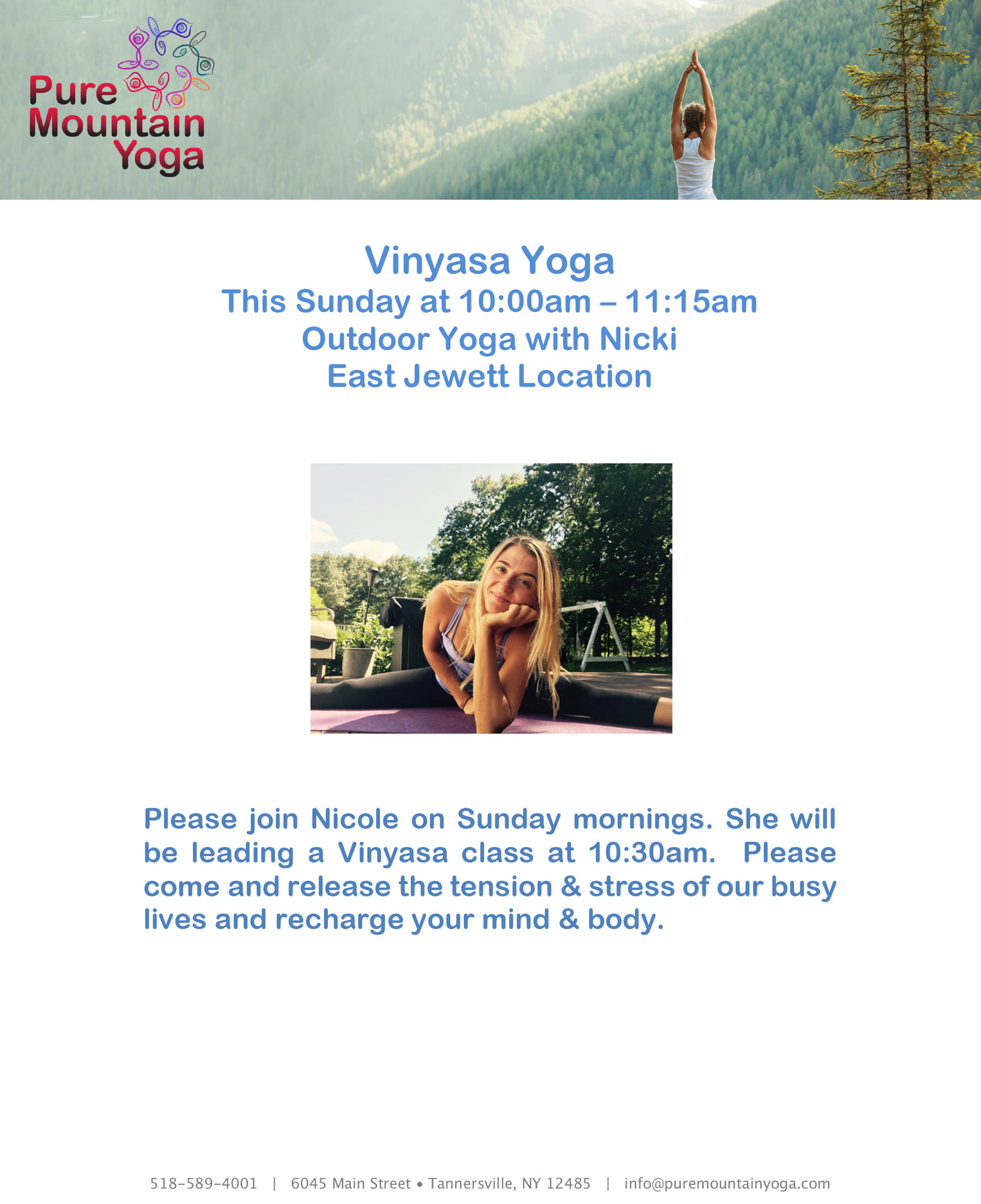 Pure Mountain Yoga 6045 Main St, Tannersville New York 12485