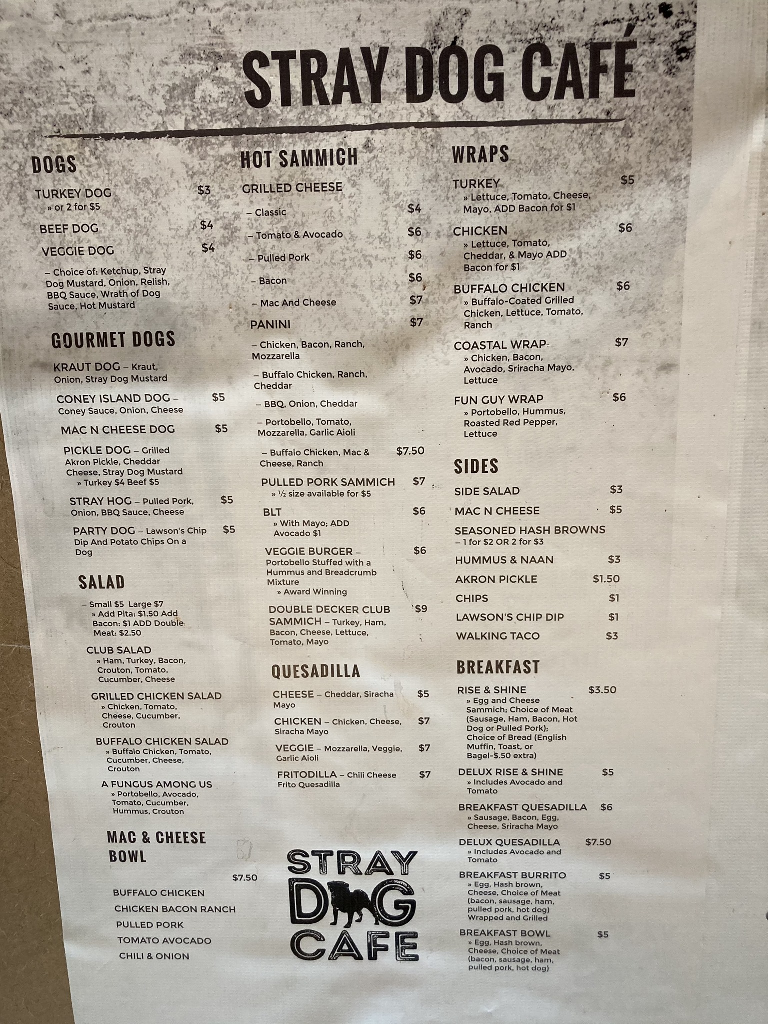 Stray Dog Cafe at Bounce Menu
