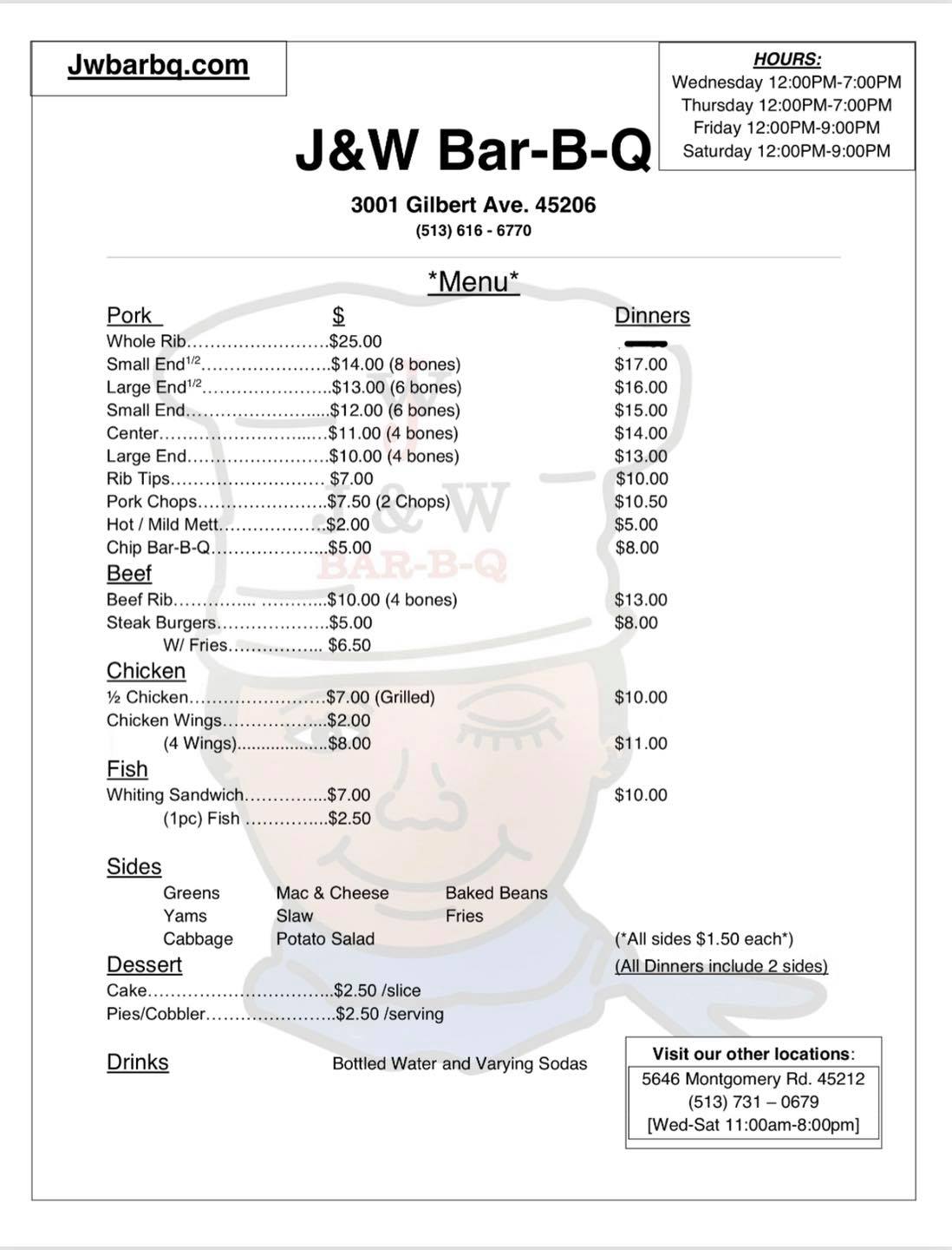 J & W Menu