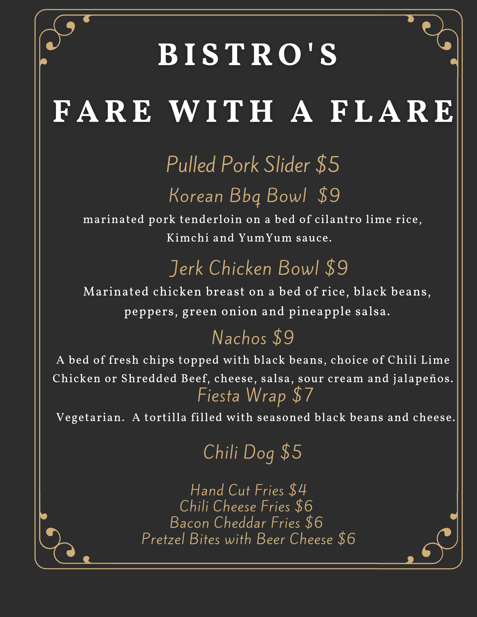 Bistro De Mohr- food cart Menu