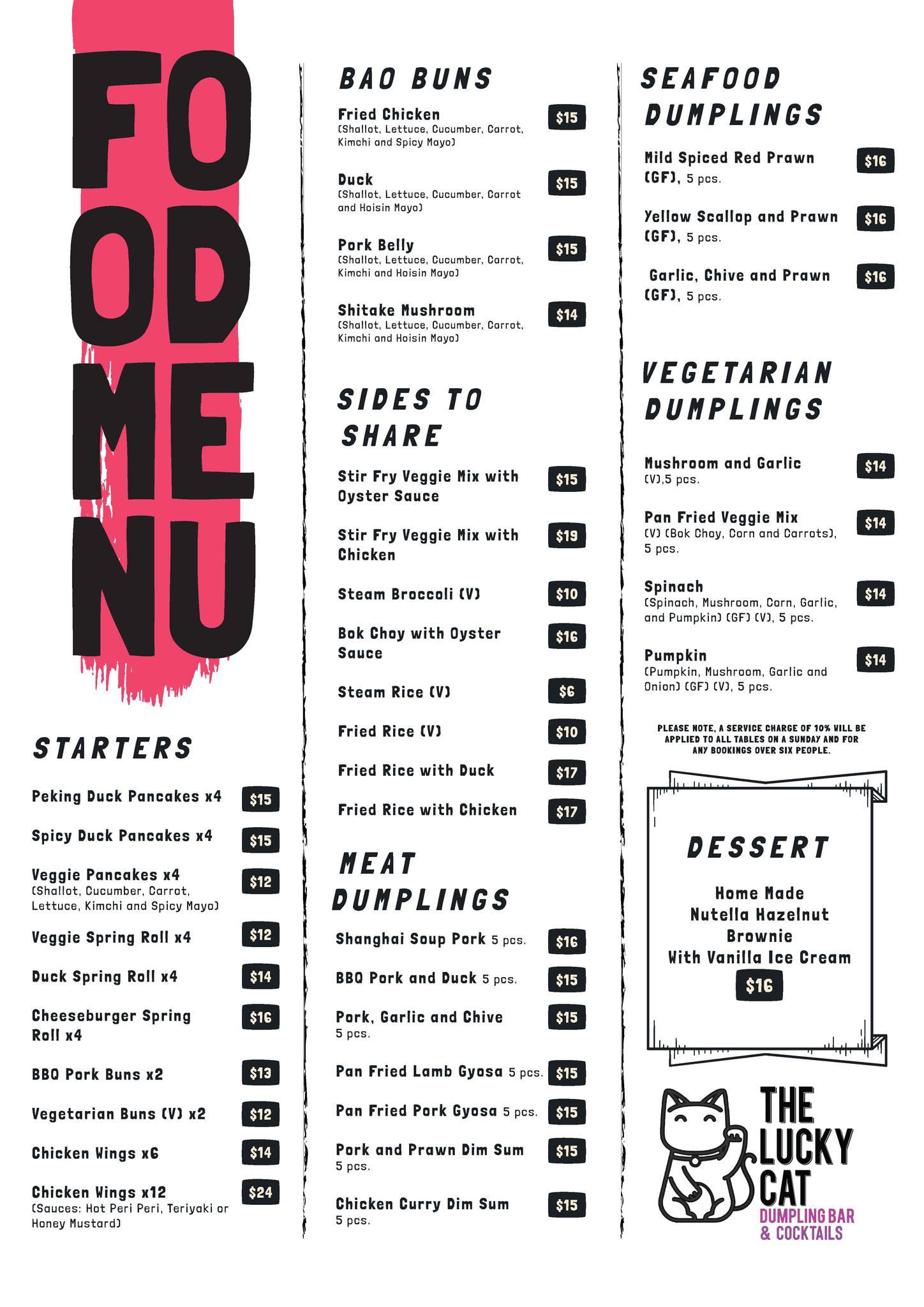 Lucky Cat Dumpling Menu