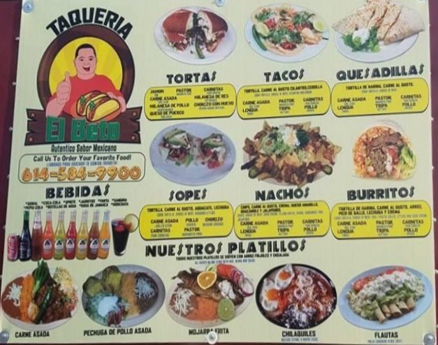 Taqueria El Beto Menu