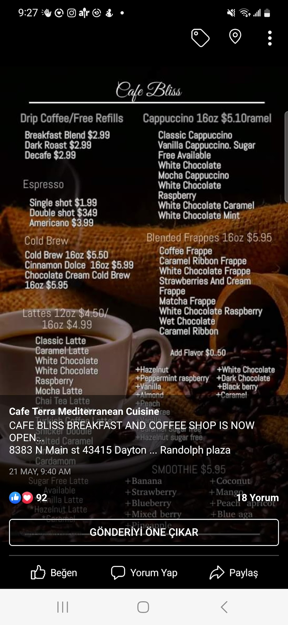 Cafe Attaleia - Englewood Menu