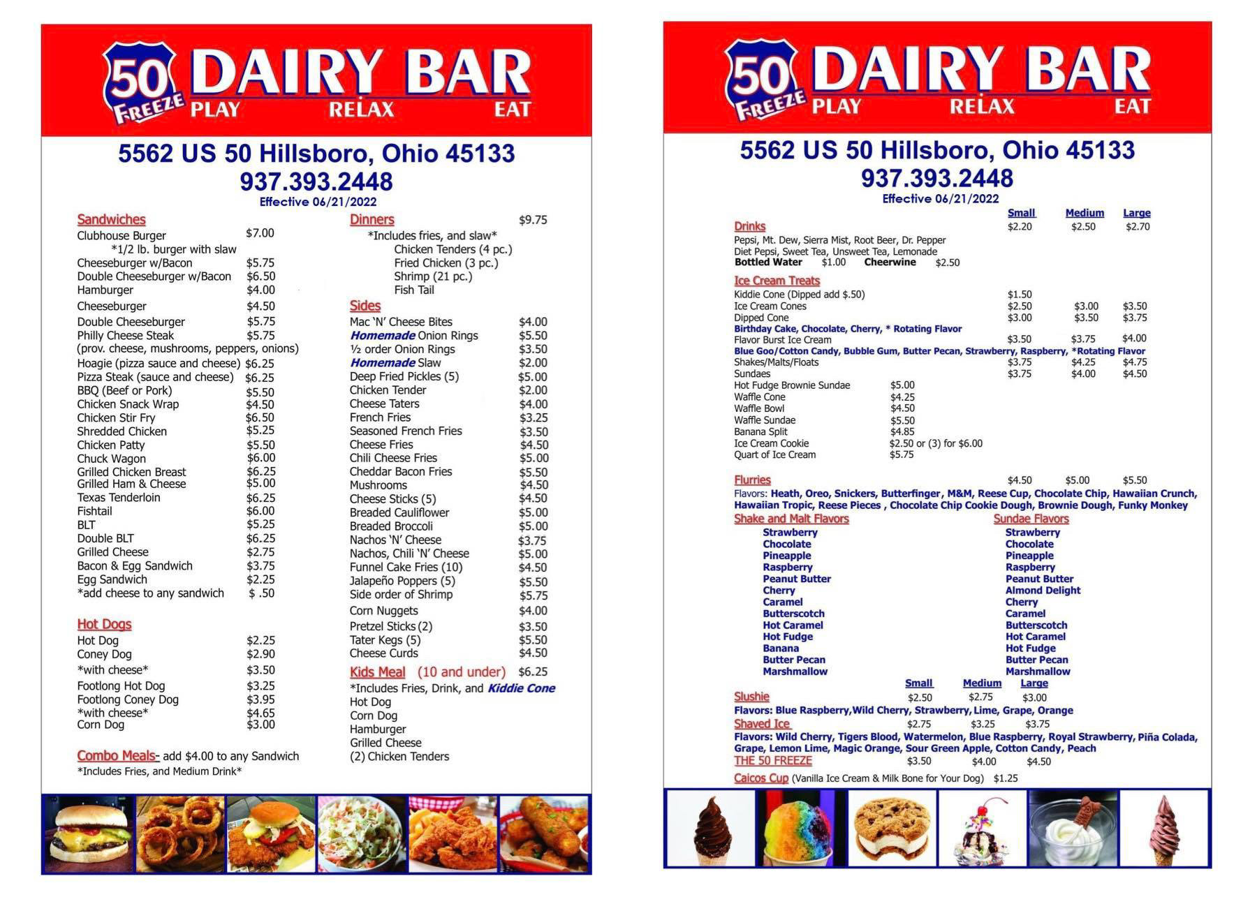 Tastee Freez Menu