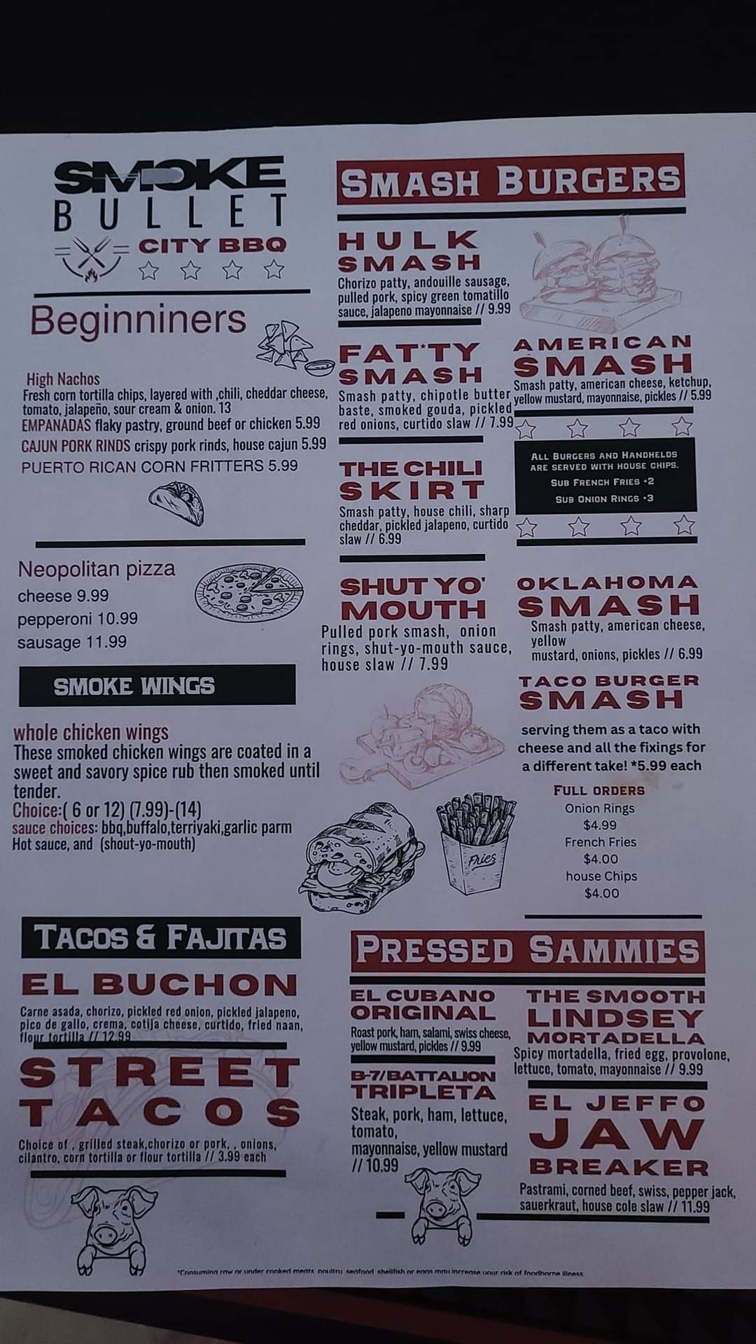 Smoke Bullet City BBQ Menu