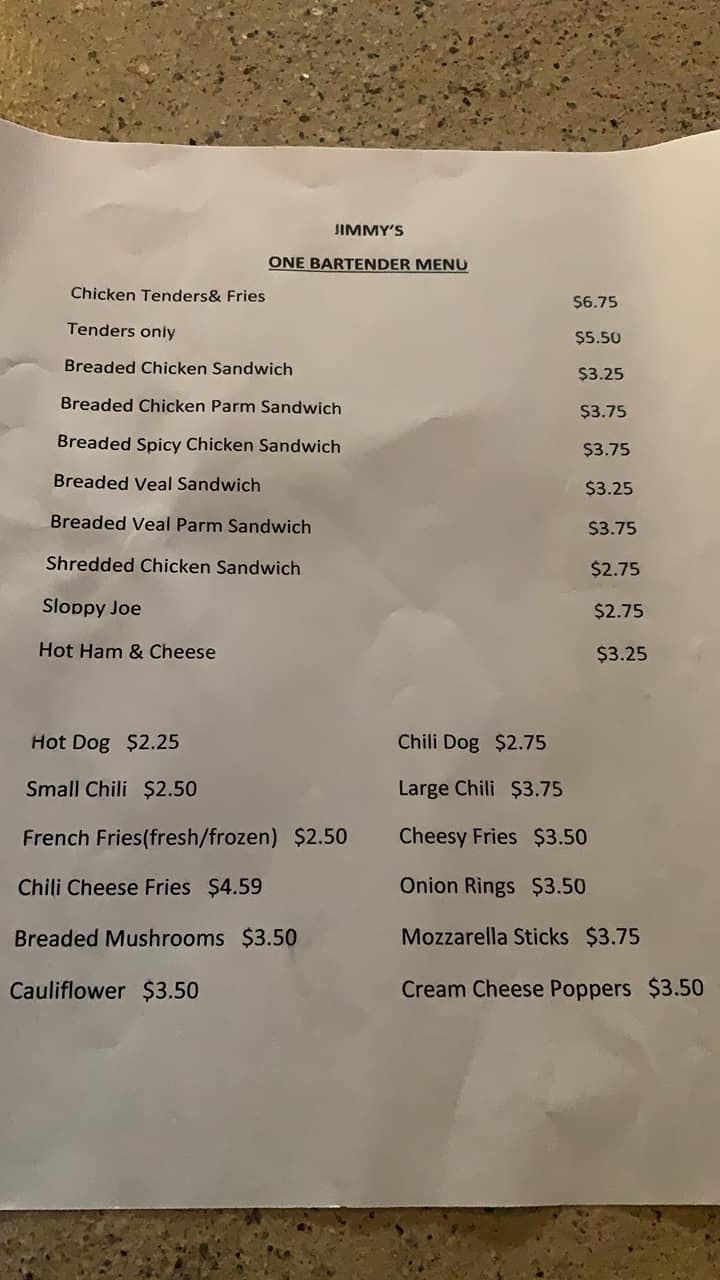 Jimmy's Bar - Sandusky, OH Menu