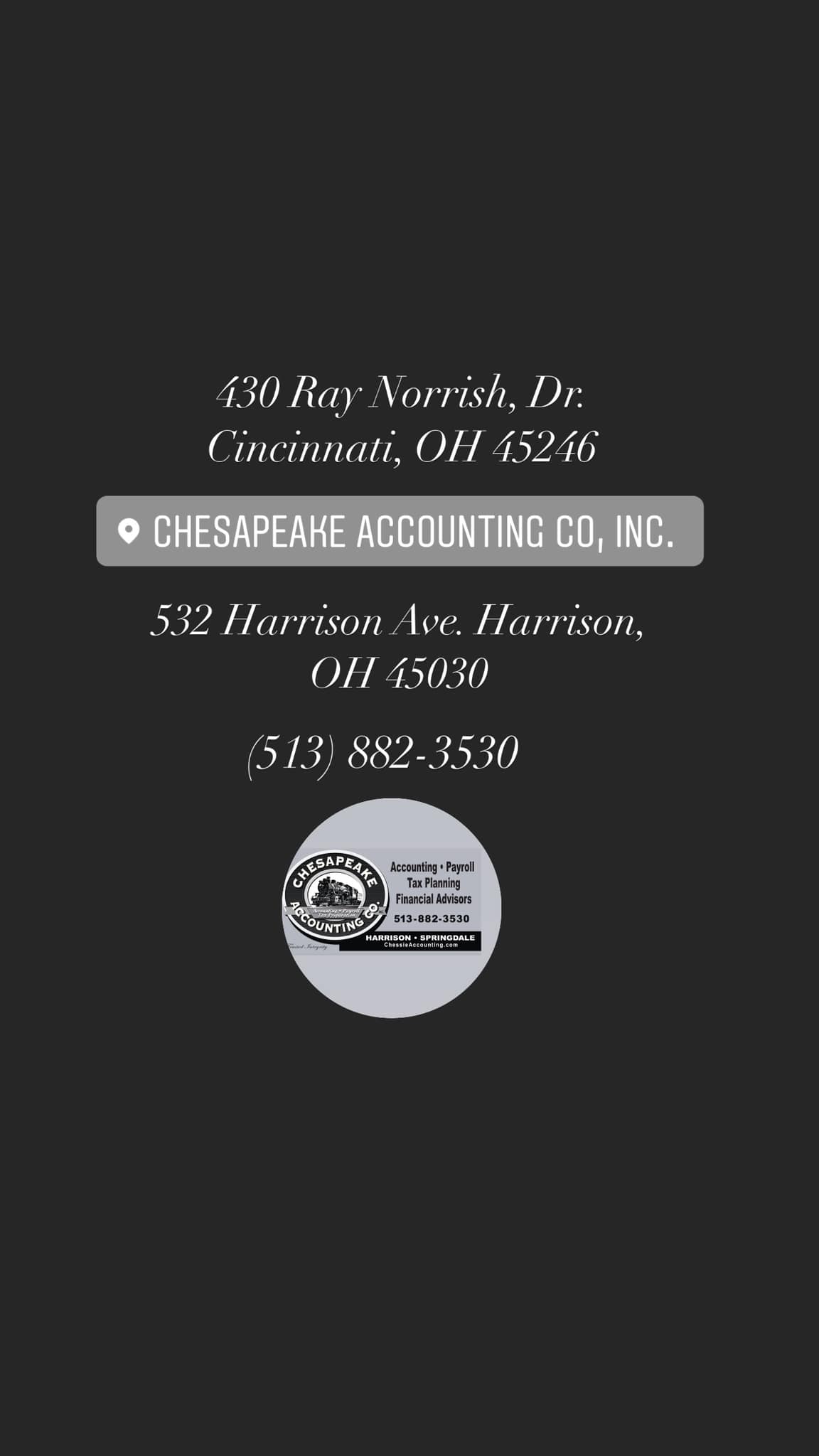 Chesapeake Accounting Co. 430 Ray Norrish Dr, Springdale Ohio 45246