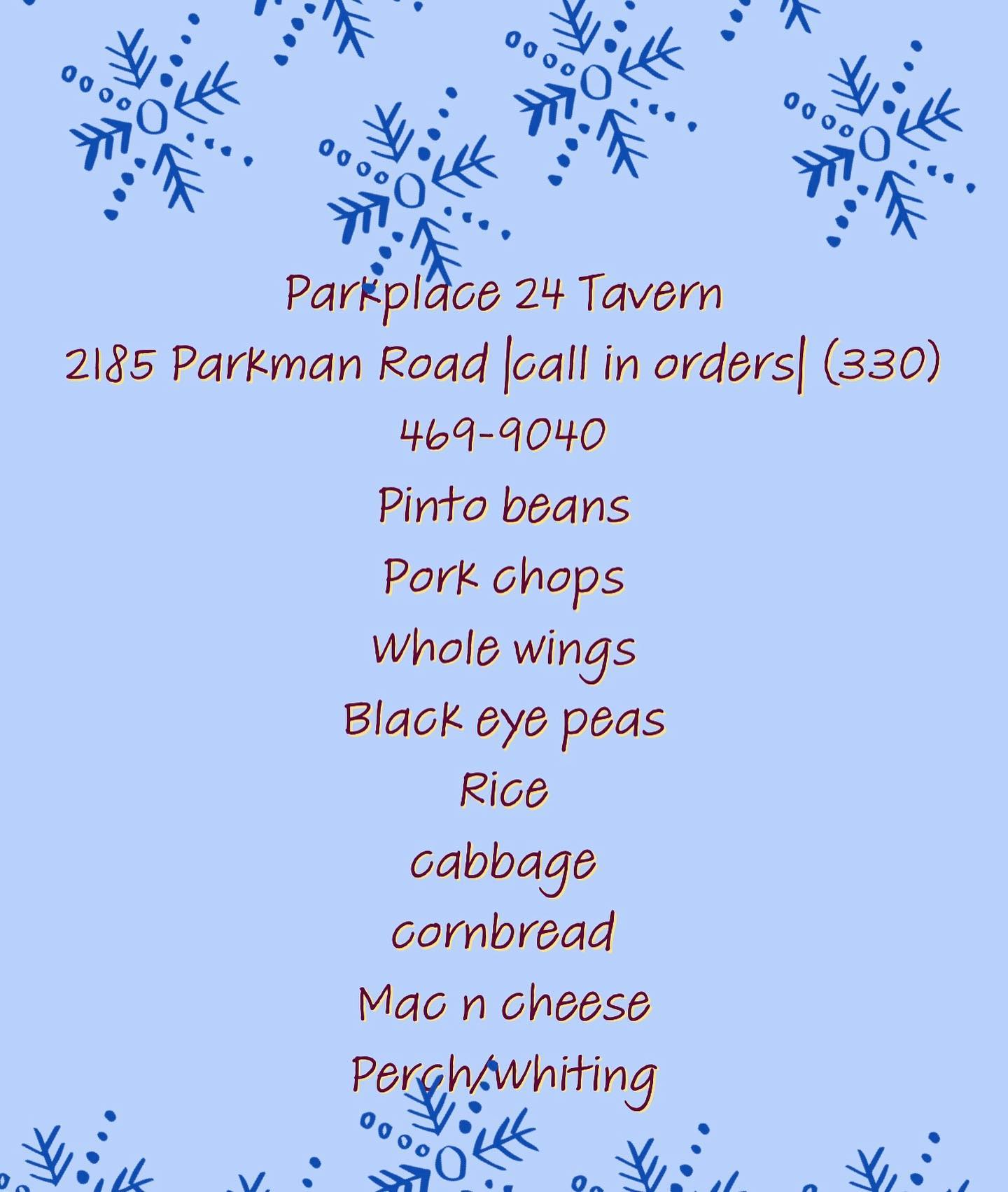 Parkplace 24 Tavern Menu