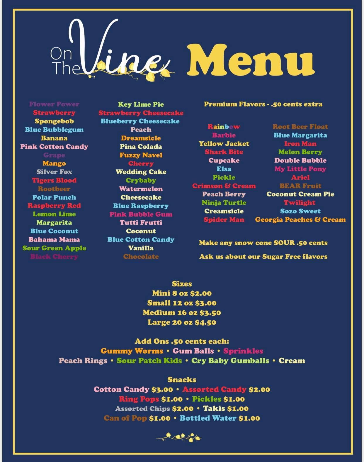 On The Vine Menu