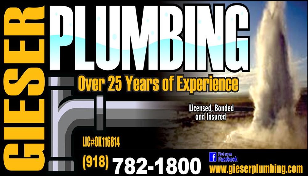 Gieser Plumbing, LLC 36775 S Hwy 82, Unit C Box 457, Langley Oklahoma 74350