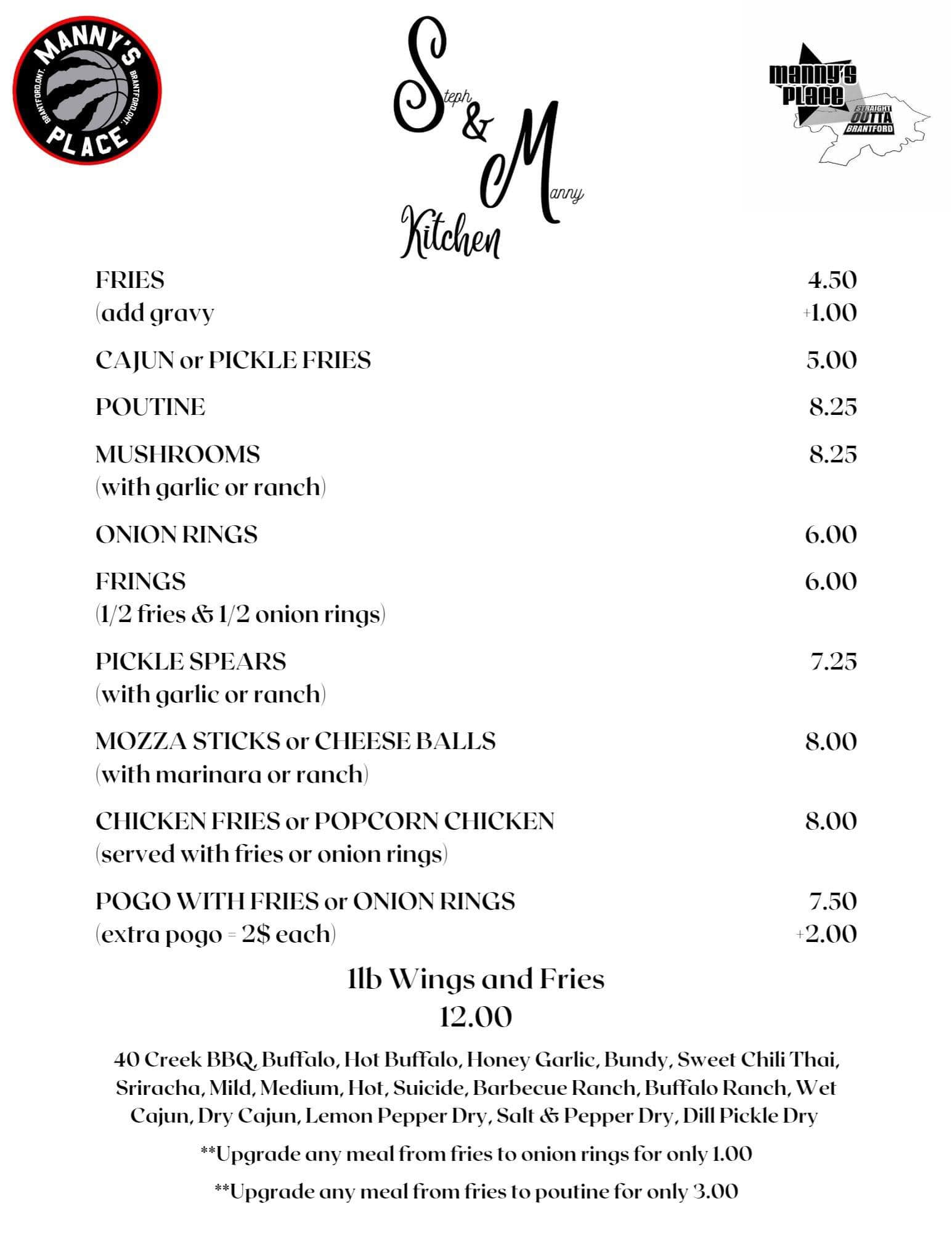 Manny's Place Live Entertainment Menu