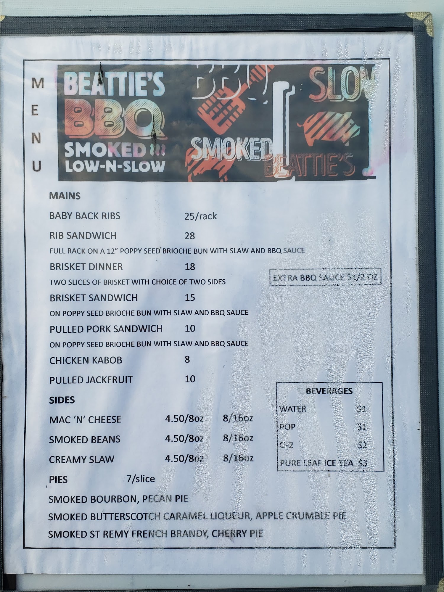 Beattie's BBQ Menu