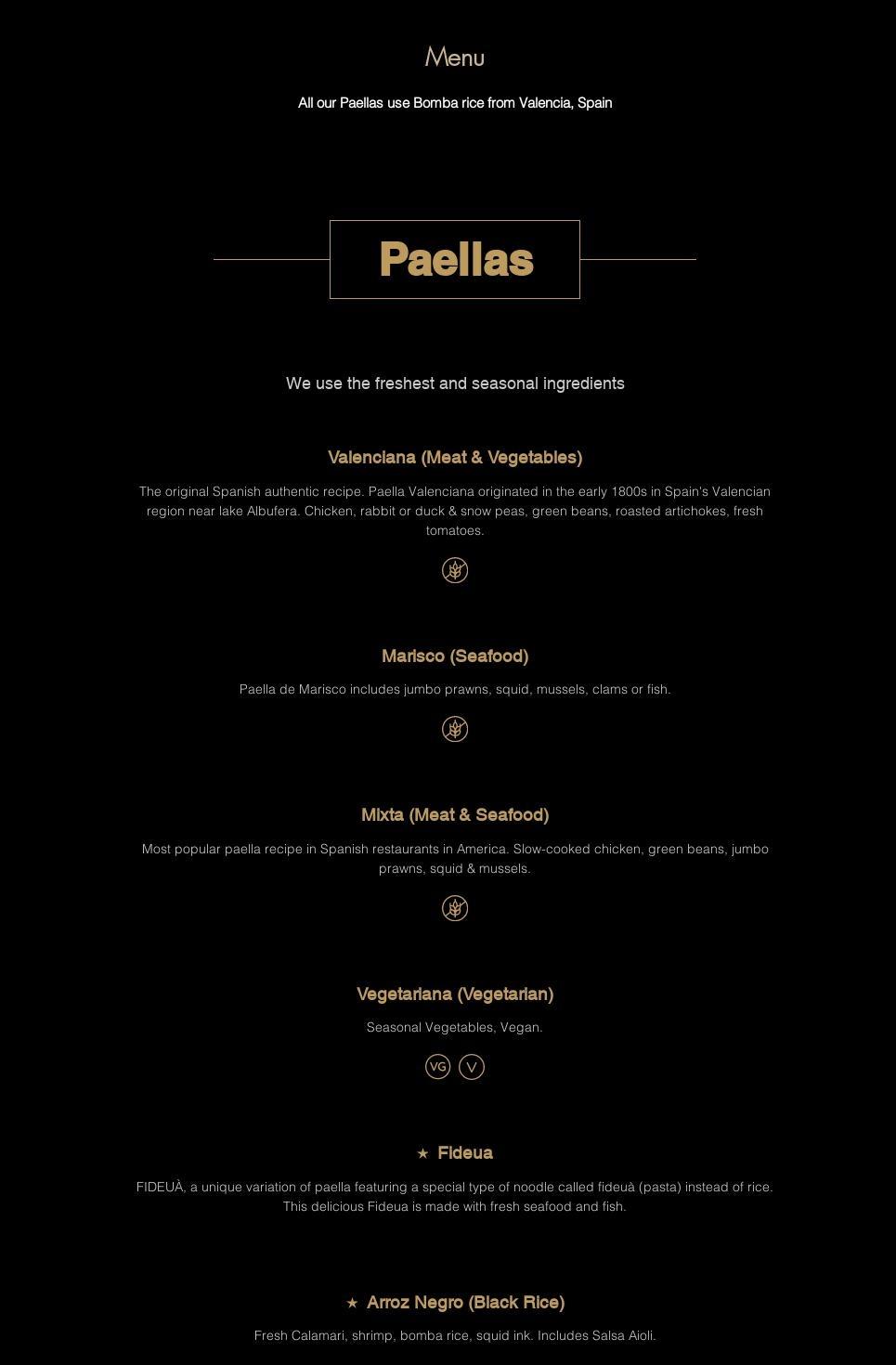 Paelleros Catering by Humberto Sanchez Menu