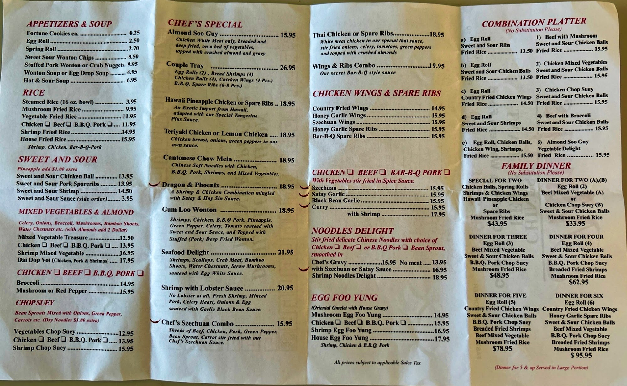 Ming's Chinese Restaurant Menu