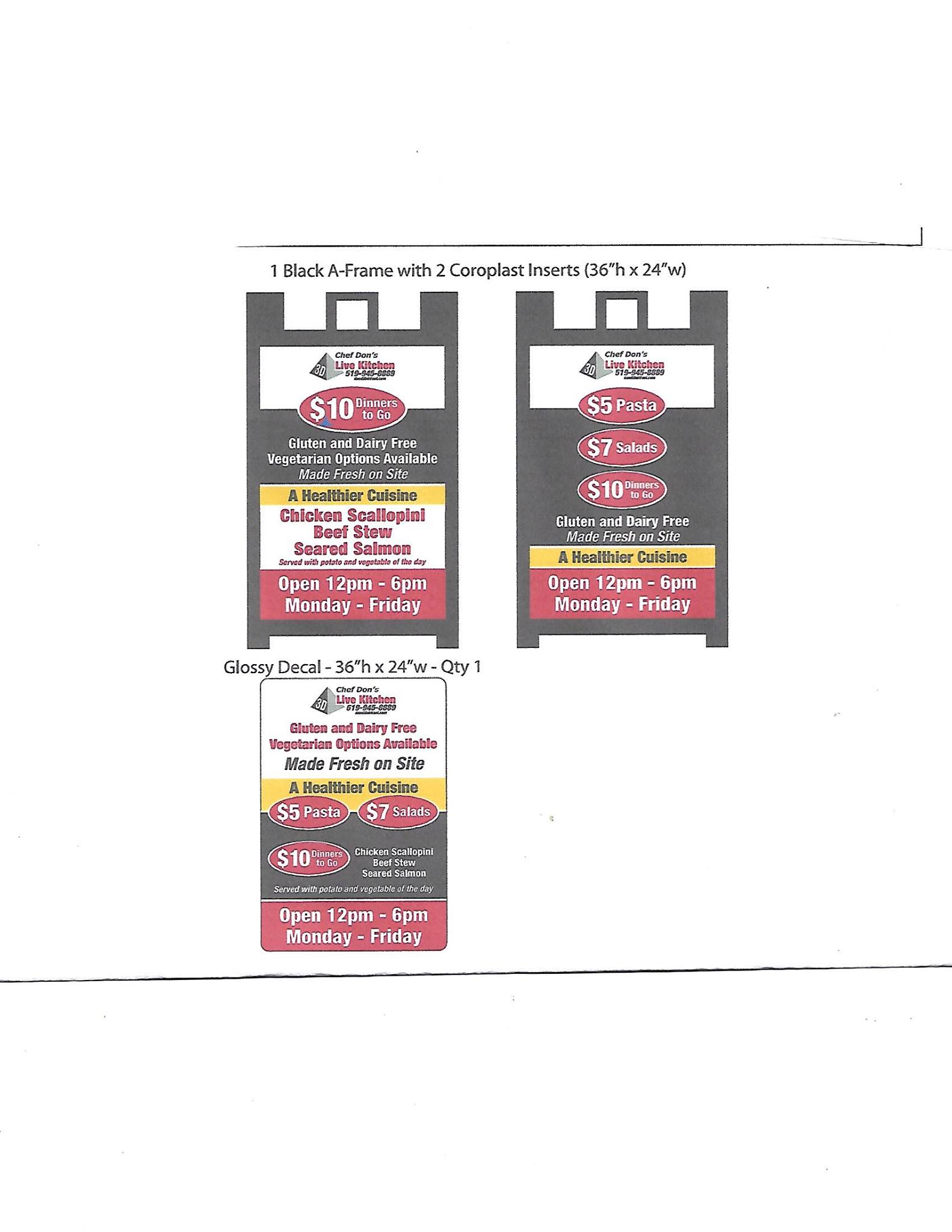 Chef Don's Live Kitchen Menu