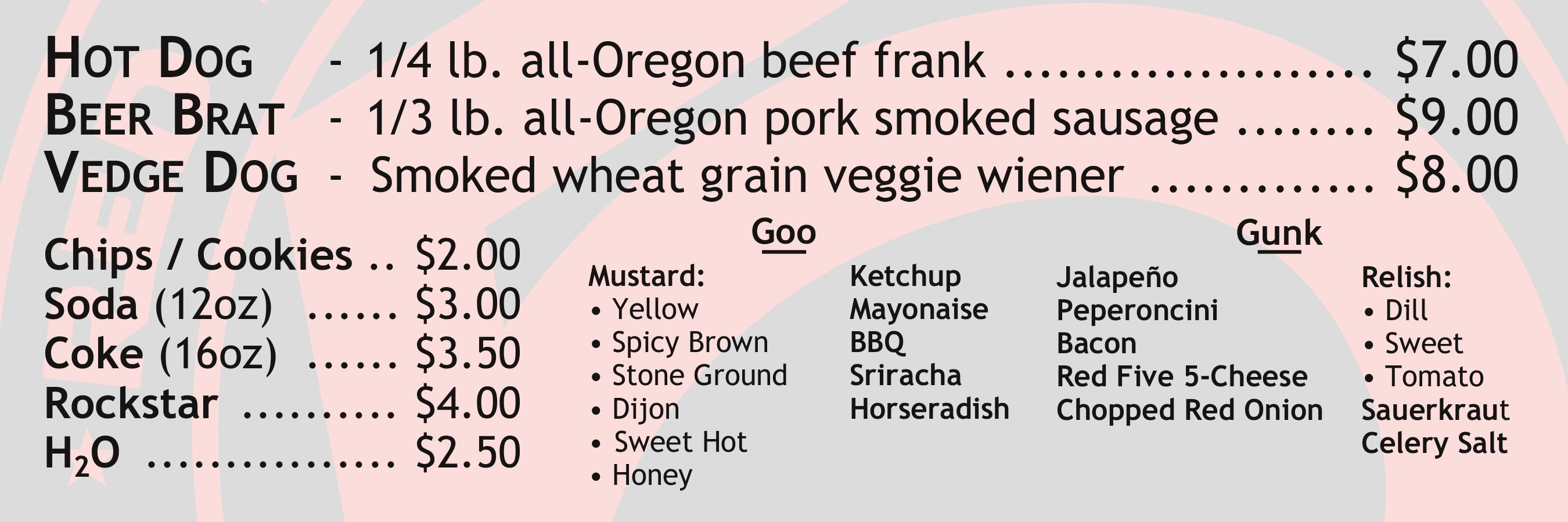 Red Five Hotdog Company Menu