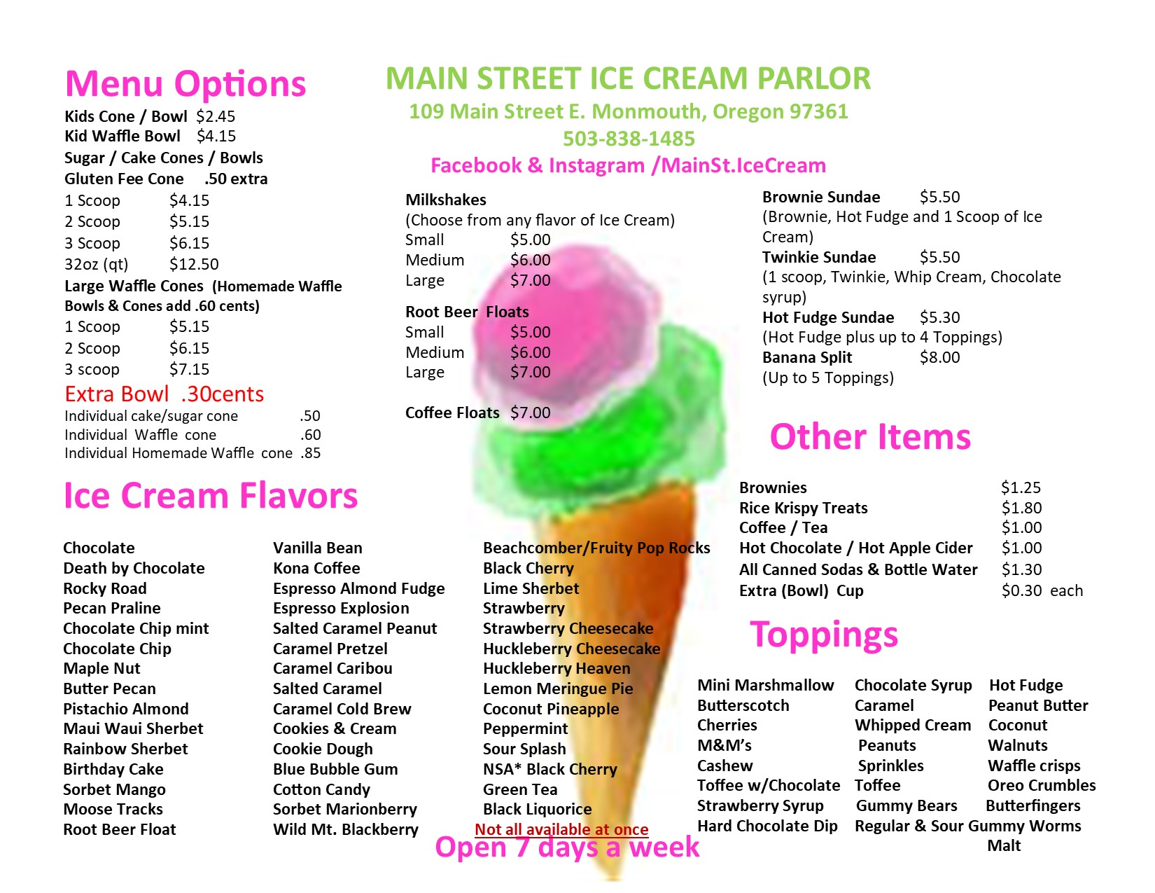 Main Street Ice Cream Parlor 109 Main St E, Monmouth, OR 97361