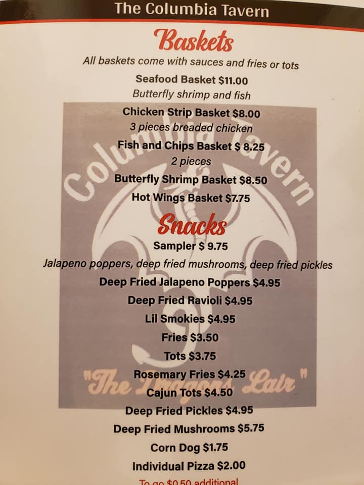 Columbia Tavern Menu