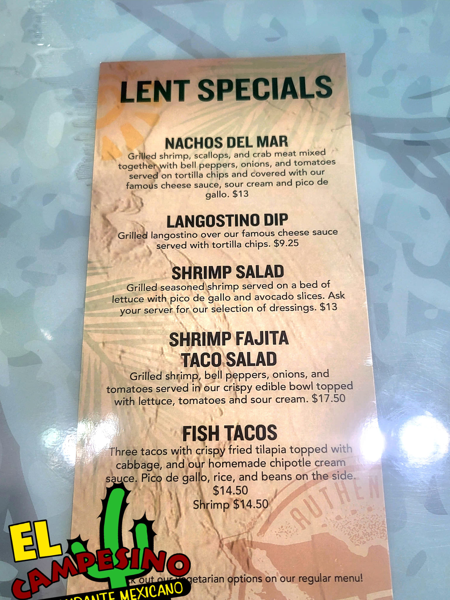 El Campesino Menu