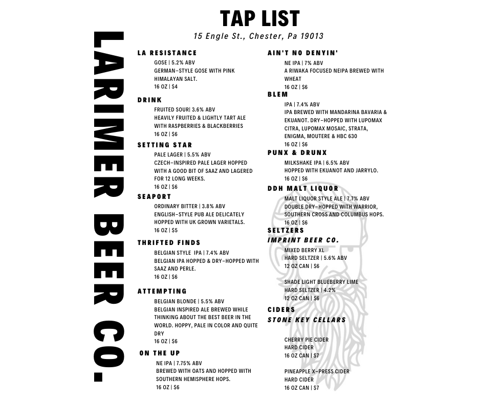 The Larimer Beer Company Menu